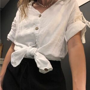 WHITE LINEN BUTTON UP SHIRT